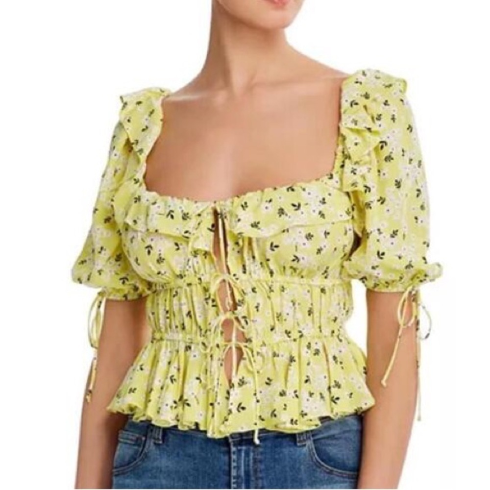 For Love and Lemons Yellow and Black Chrysanthemum Crop Top Size S